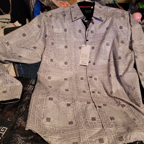 $169 Silver Stone Collection Men's Lg.Geometric Print Modern Fit Button-Up NWT - Picture 16 of 16